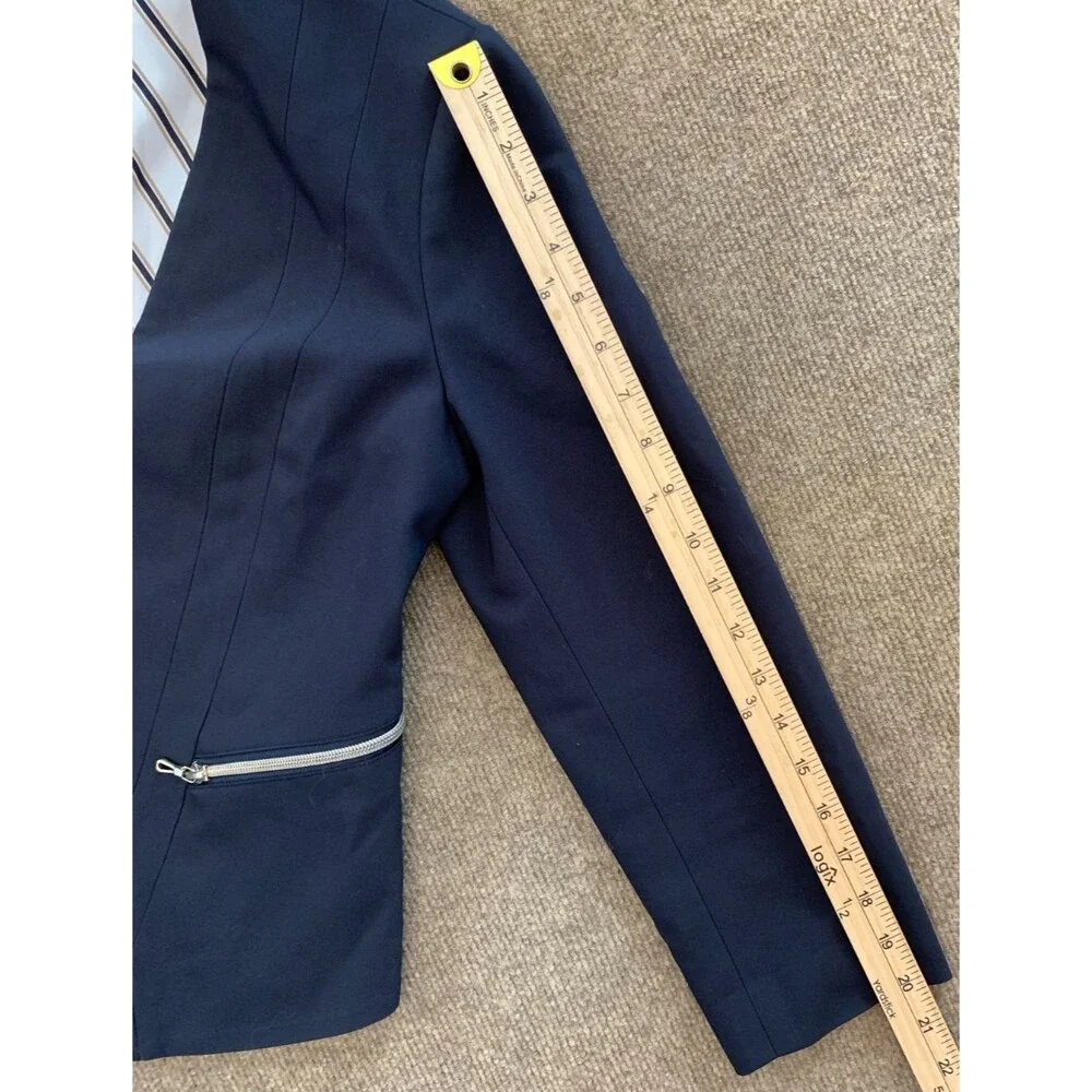 Ann Taylor Blazer Womens 6 Open Front Crop Navy Lined Pockets Jacket Academia